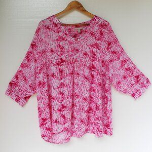 Women Within Pink and White Blouse 3 XL 30/32 Short Sleeve Excellent Condition